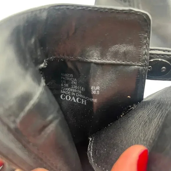 Coach Patricia Leather Block Heel Ankle Boots Booties Black Size 6.5B - Picture 5 of 6